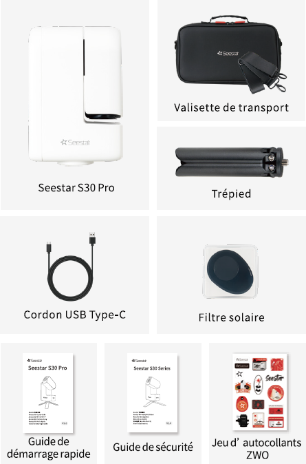 Accessoires fournis avec le Seestar S30 Pro